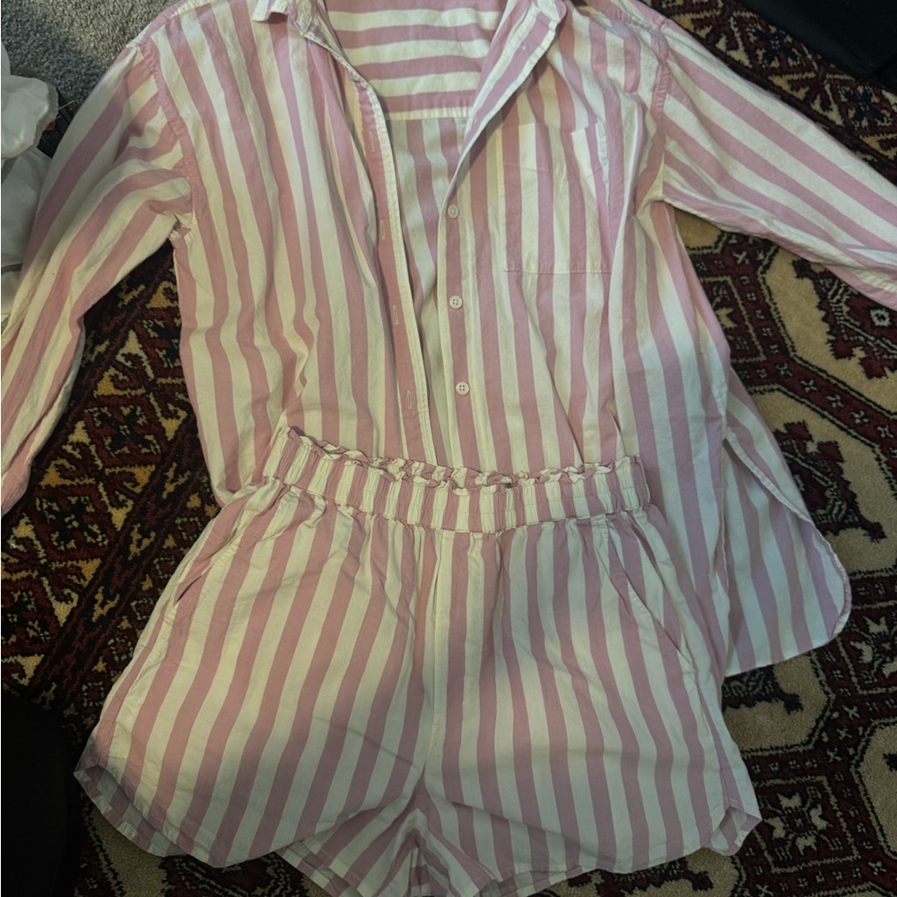 Madewell Bailey Pink and White Striped Top and Short Set